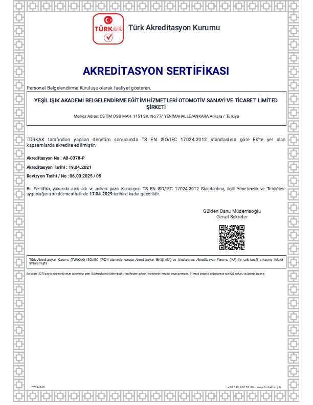 TÜRKAK Akreditasyon Sertifikası (AB-0378-P) önizleme